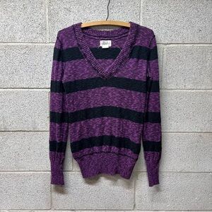 BillBong Purple And Black Striped V-Neck Sweater